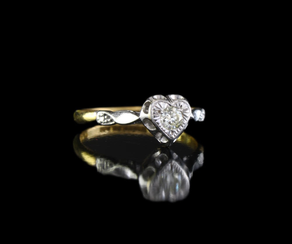 Antique Diamond Heart Solitaire Engagement Ring Size 6.75 US, N UK - fk gems