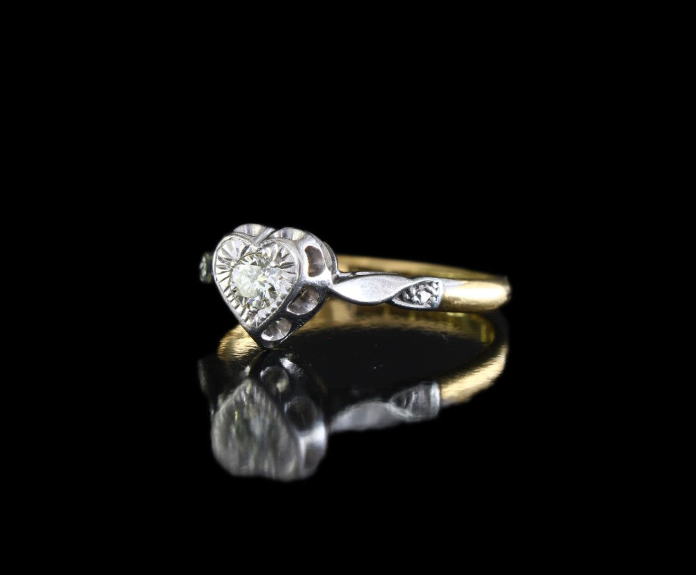 Antique Diamond Heart Solitaire Engagement Ring Size 6.75 US, N UK - fk gems