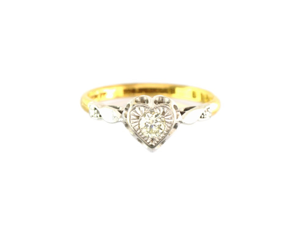 Antique Diamond Heart Solitaire Engagement Ring Size 6.75 US, N UK - fk gems
