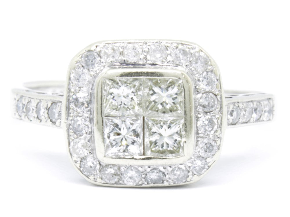 1.0 carat Diamond Cluster Engagement Ring in 18k White Gold - fk gems