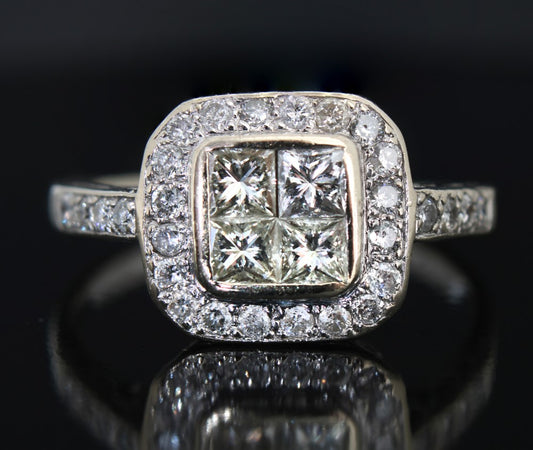 1.0 carat Diamond Cluster Engagement Ring in 18k White Gold - fk gems