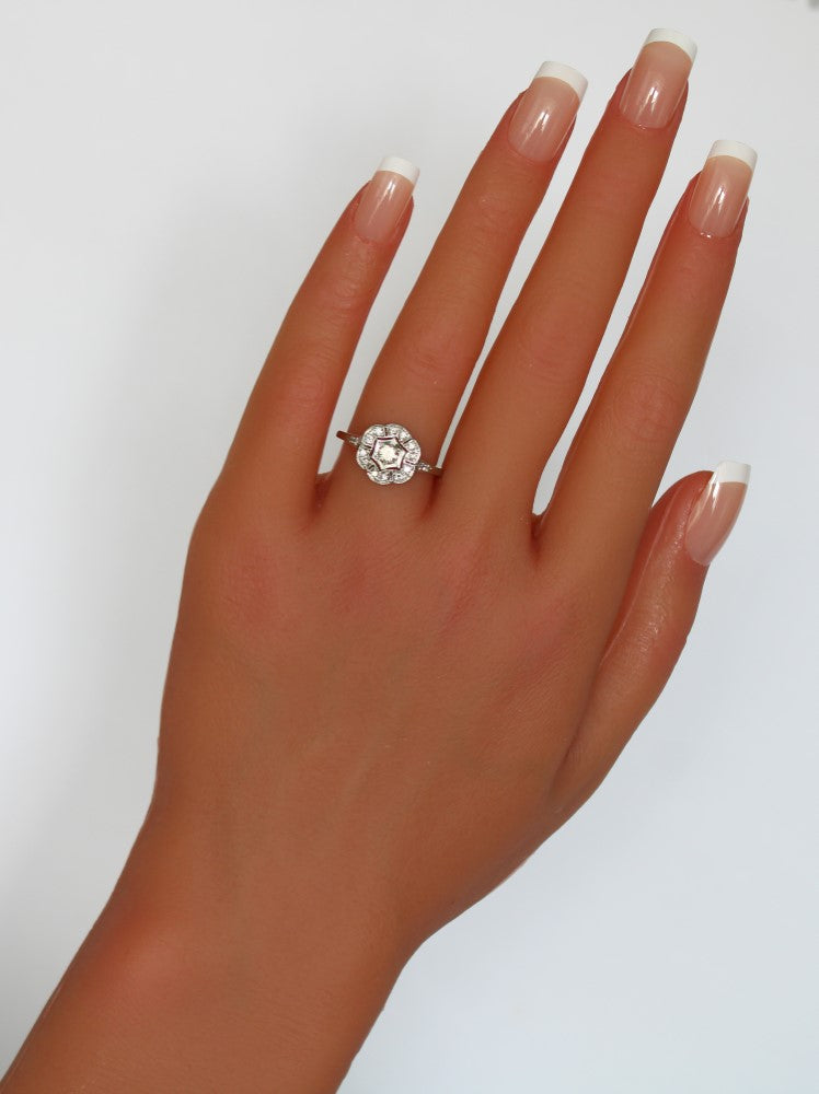 Platinum Engagement Ring with Natural Diamonds, Vintage Art Deco Style - fk gems