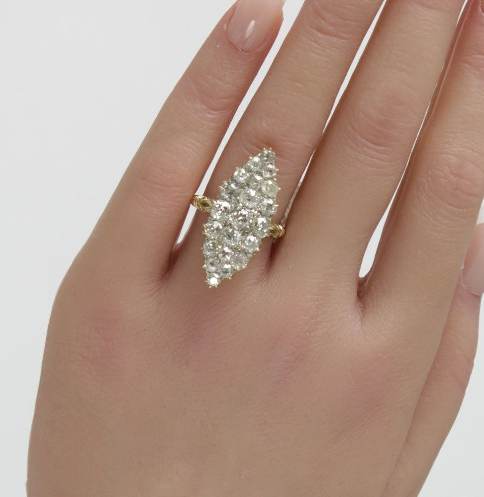 Victorian Diamond Ring, Vintage 18k Diamond Statement Ring - fk gems