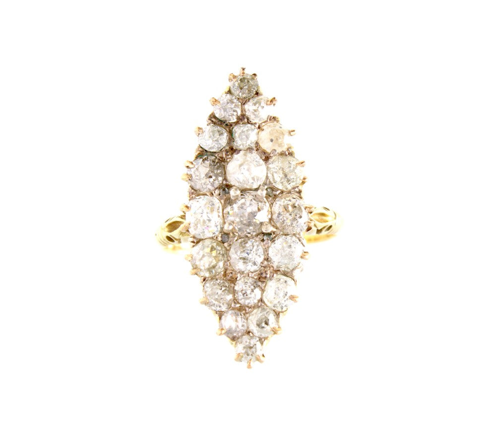 Victorian Diamond Ring, Vintage 18k Diamond Statement Ring - fk gems