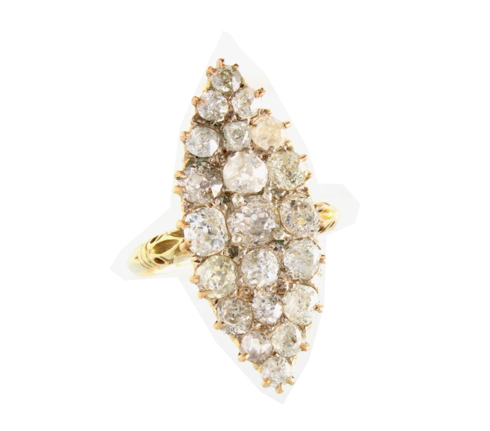 Victorian Diamond Ring, Vintage 18k Diamond Statement Ring - fk gems