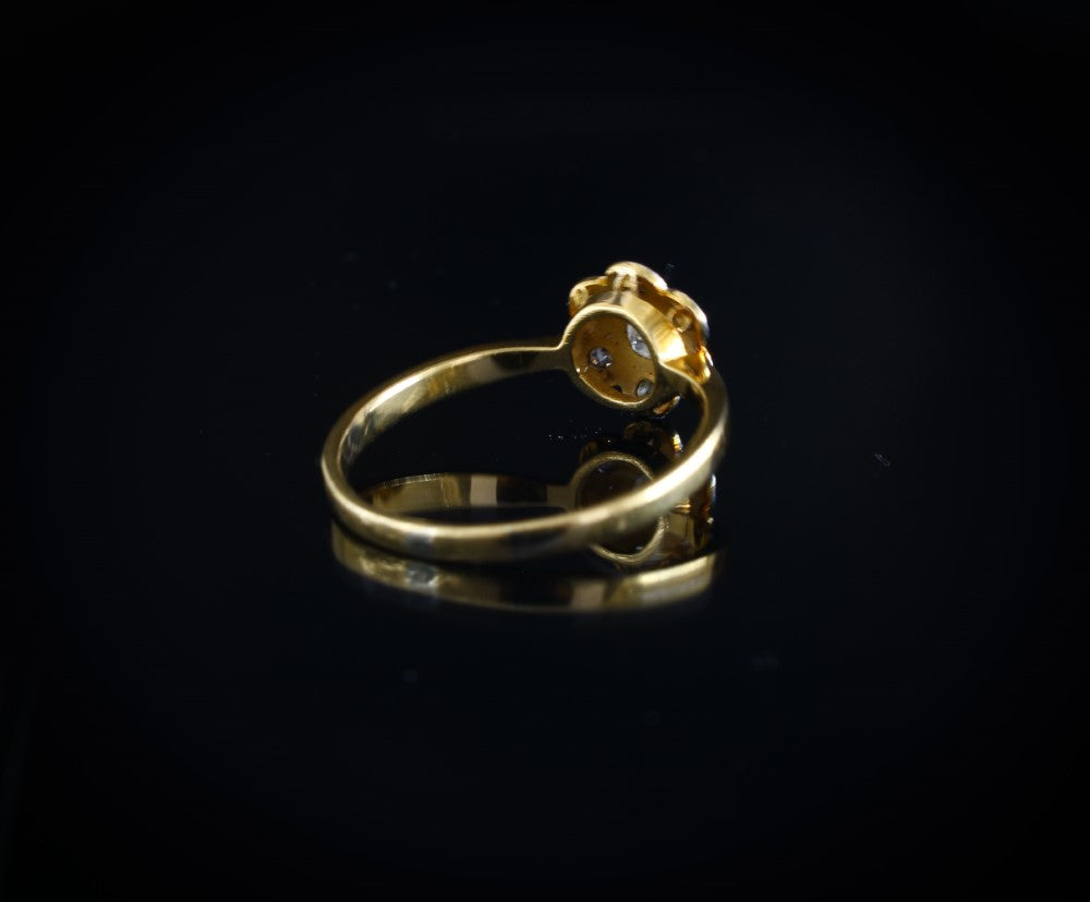 Art Deco Diamond daisy Engagement Ring | 1920s 18K Gold Platinum Diamond Ring - fk gems