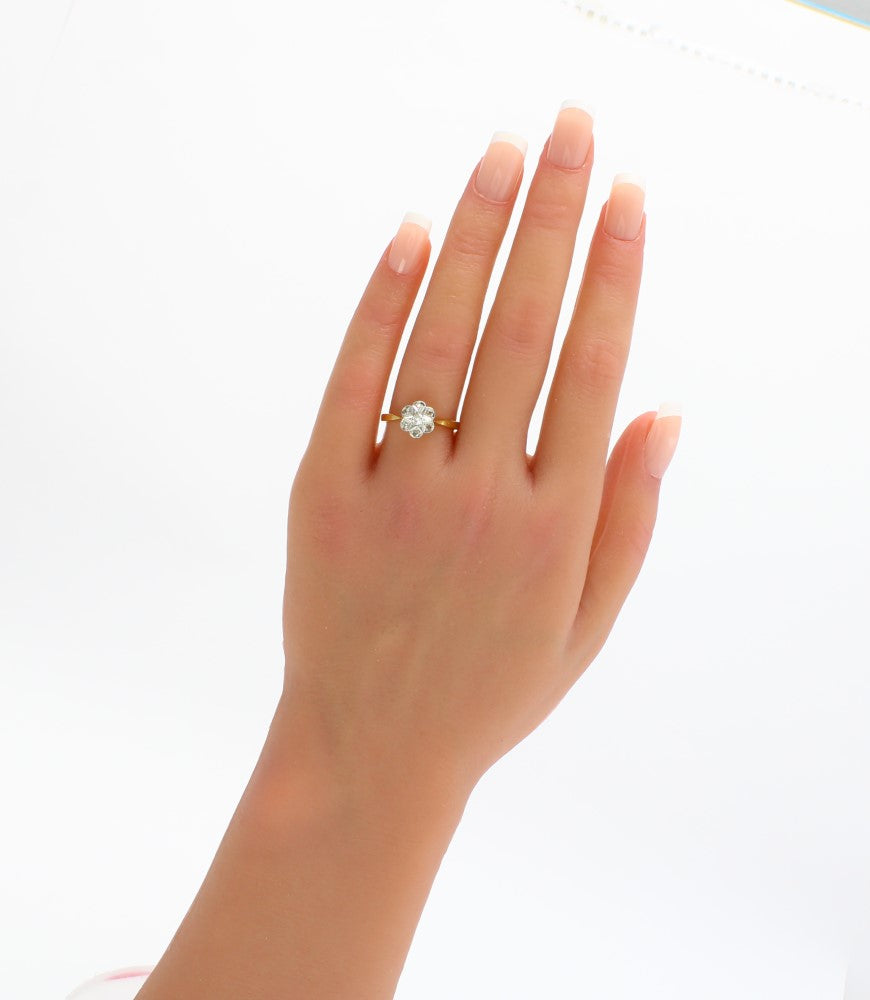 Art Deco Diamond daisy Engagement Ring | 1920s 18K Gold Platinum Diamond Ring - fk gems