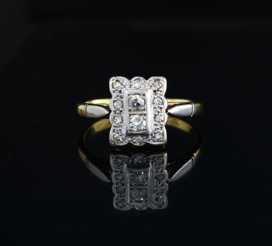 Antique Diamond Cluster Engagement Ring, Edwardian 18k Gold Platinum Diamond Ring, Size 5 - fk gems