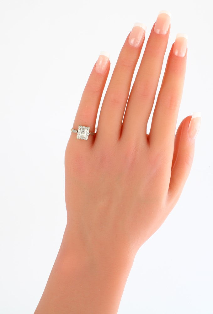 Antique Diamond Cluster Engagement Ring, Edwardian 18k Gold Platinum Diamond Ring, Size 5 - fk gems