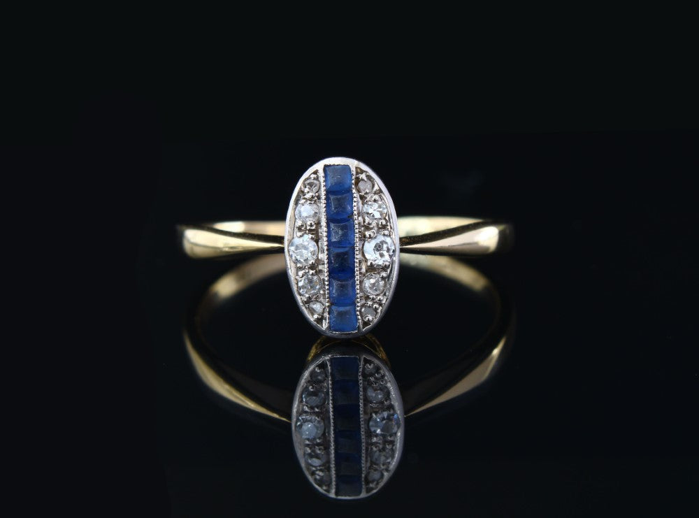 Art Deco Sapphire Diamond Engagement Ring US Size 7, UK N1/2 - fk gems