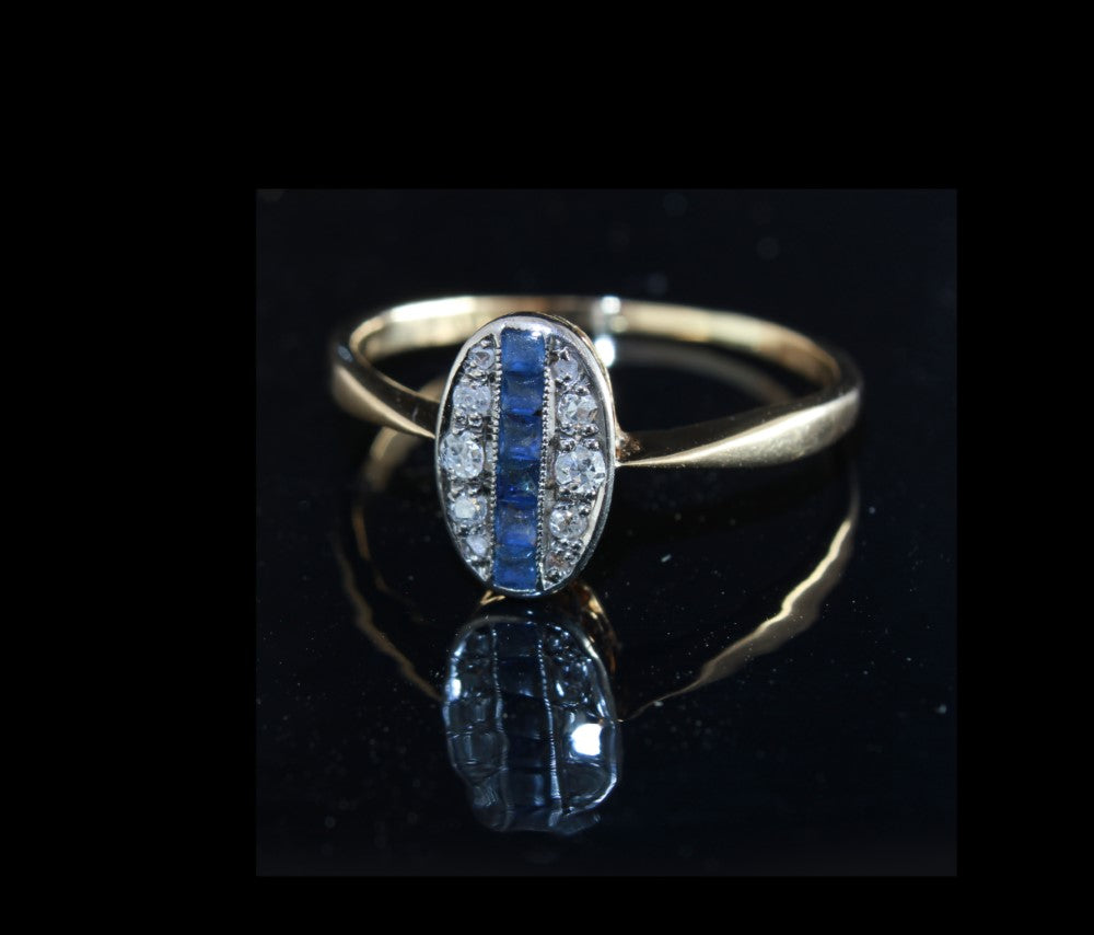 Art Deco Sapphire Diamond Engagement Ring US Size 7, UK N1/2 - fk gems