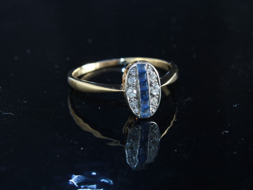 Art Deco Sapphire Diamond Engagement Ring US Size 7, UK N1/2 - fk gems