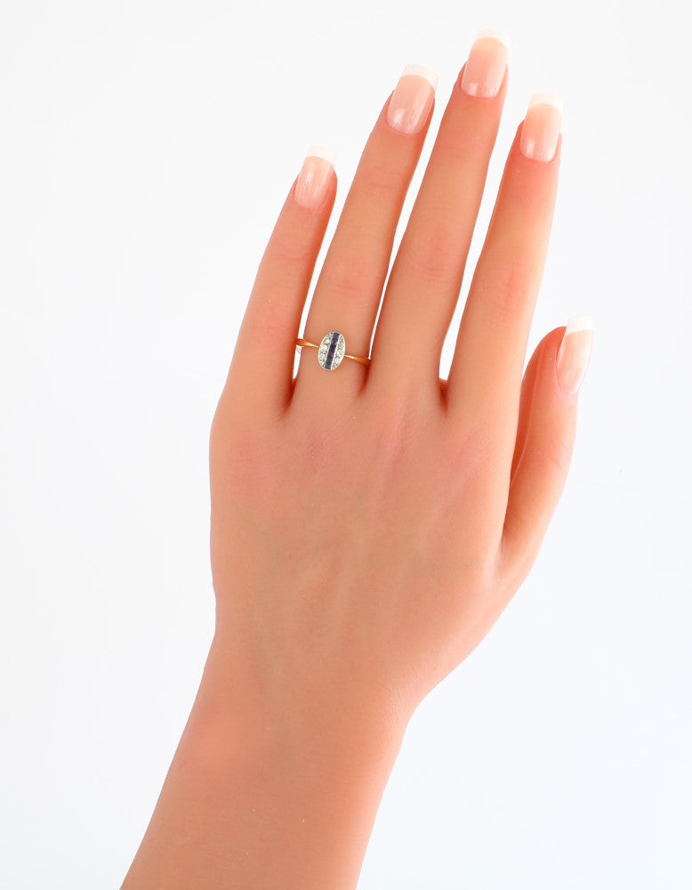 Art Deco Sapphire Diamond Engagement Ring US Size 7, UK N1/2 - fk gems