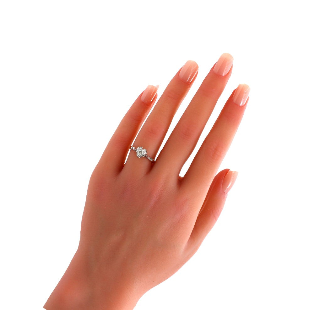 Antique Diamond Heart Solitaire Engagement Ring Size 6.75 US, N UK - fk gems