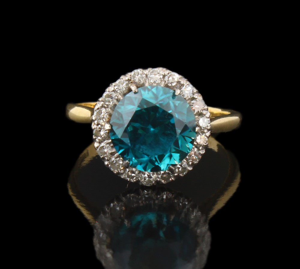 Vintage Blue Zircon Diamond Ring, 18K Gold Platinum Anniversary Ring, December Birthstone Birthday Gift - fk gems