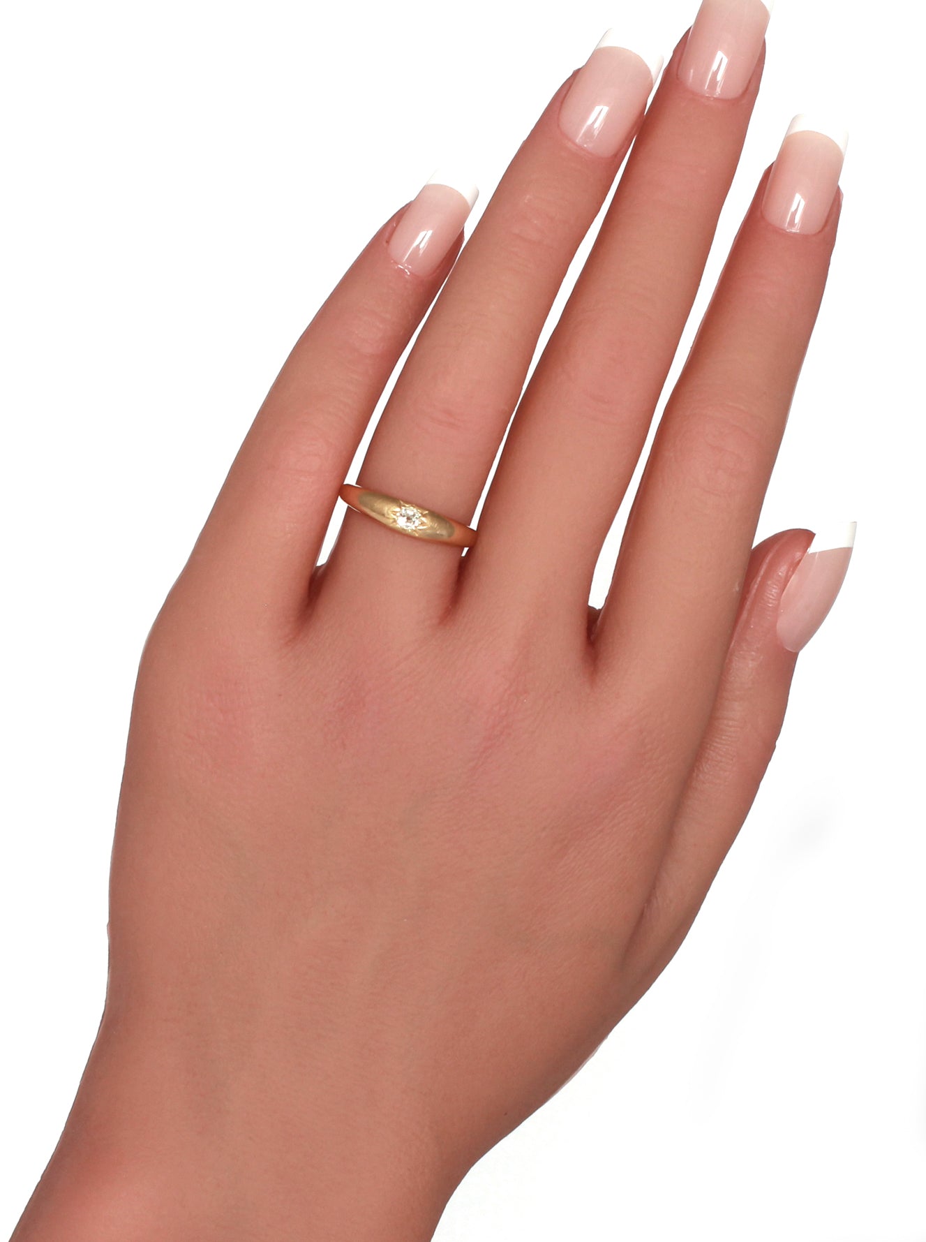 Antique Diamond Solitaire Engagement Ring in 18K Gold, Gypsy Star Set Diamond