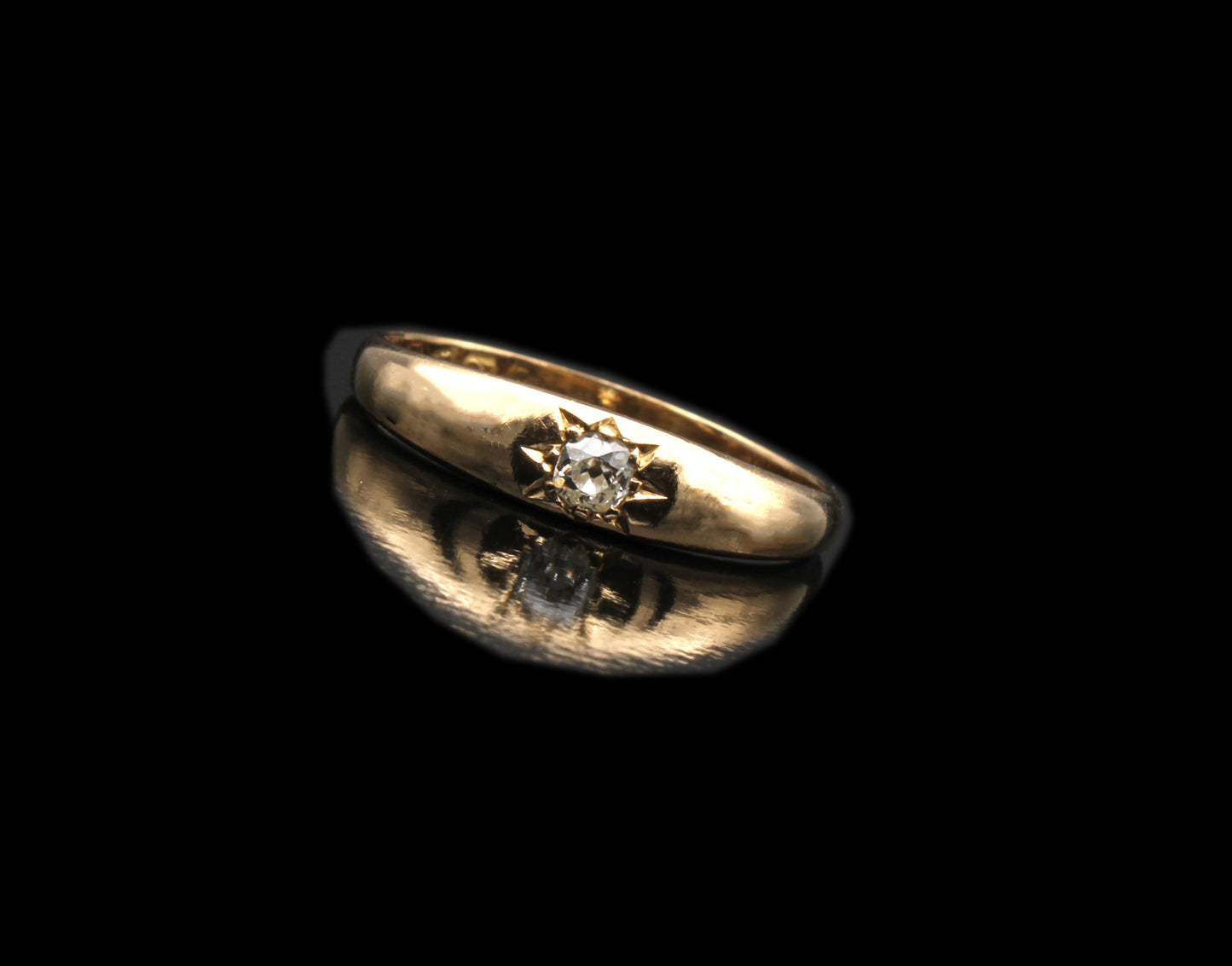 Antique Diamond Solitaire Engagement Ring in 18K Gold, Gypsy Star Set Diamond