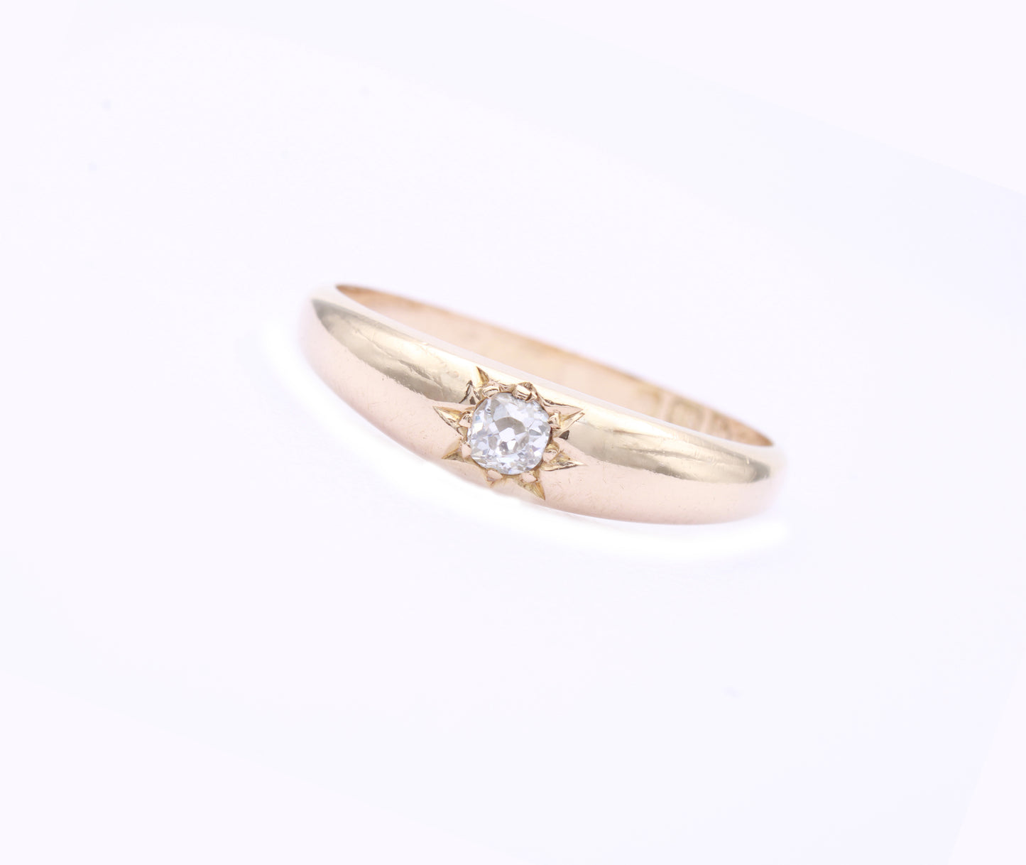 Antique Diamond Solitaire Engagement Ring in 18K Gold, Gypsy Star Set Diamond
