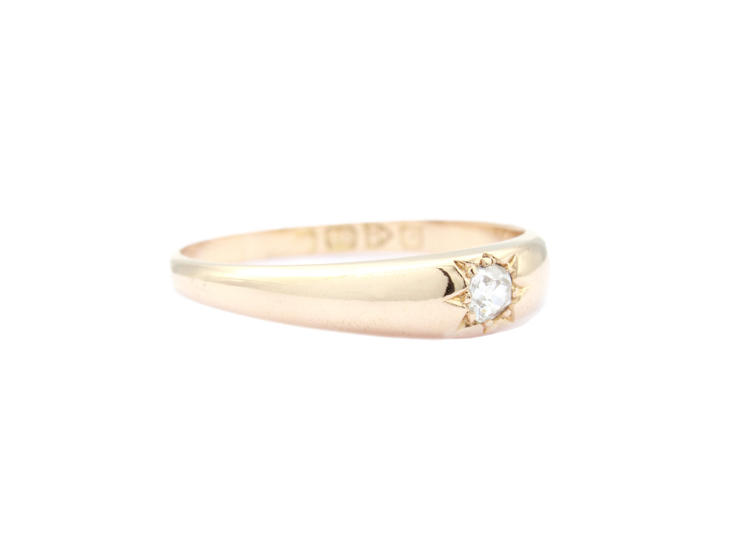 Antique Diamond Solitaire Engagement Ring in 18K Gold, Gypsy Star Set Diamond