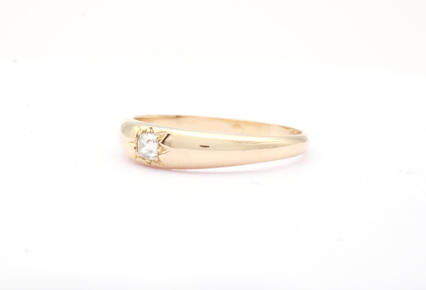 Antique Diamond Solitaire Engagement Ring in 18K Gold, Gypsy Star Set Diamond