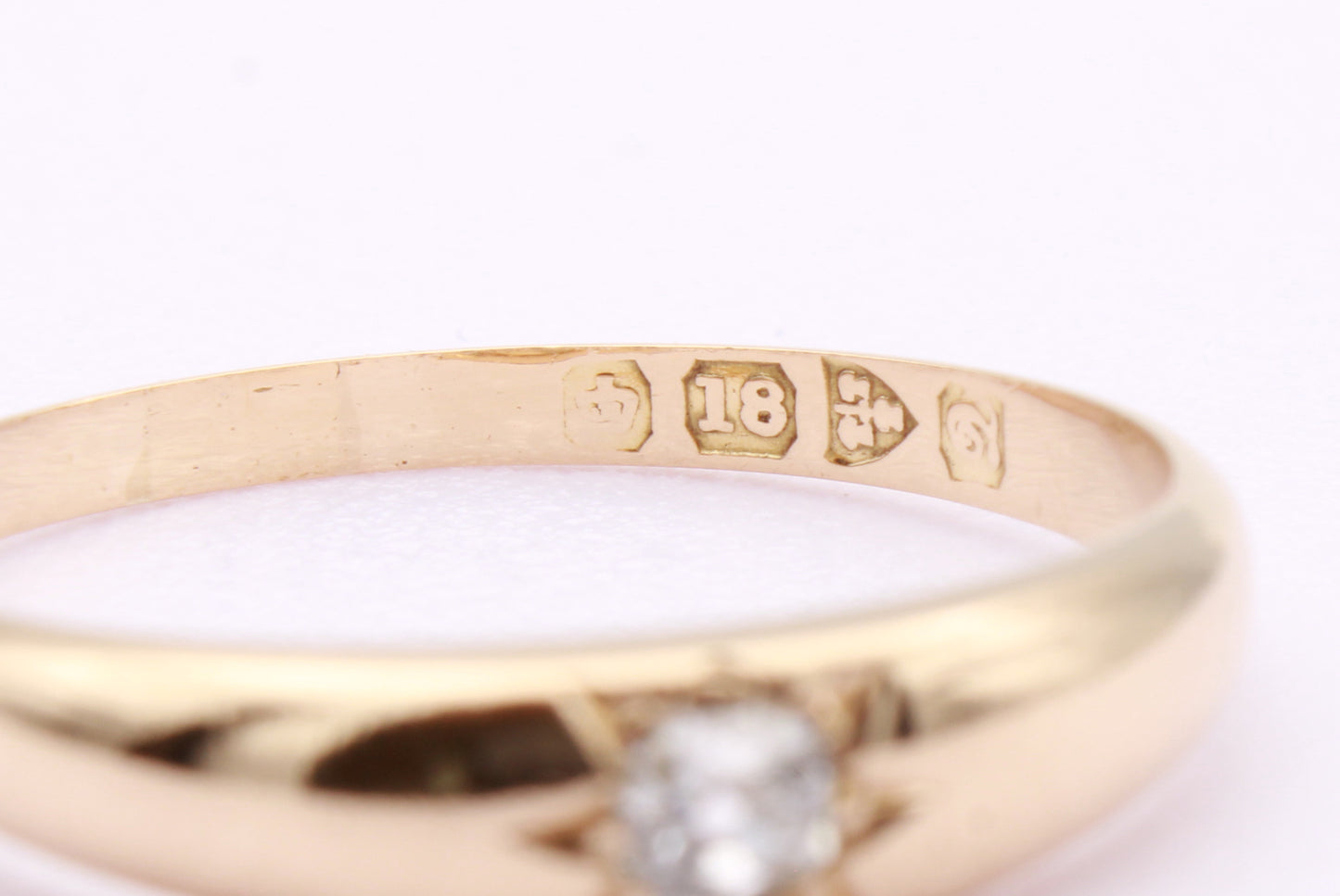 Antique Diamond Solitaire Engagement Ring in 18K Gold, Gypsy Star Set Diamond