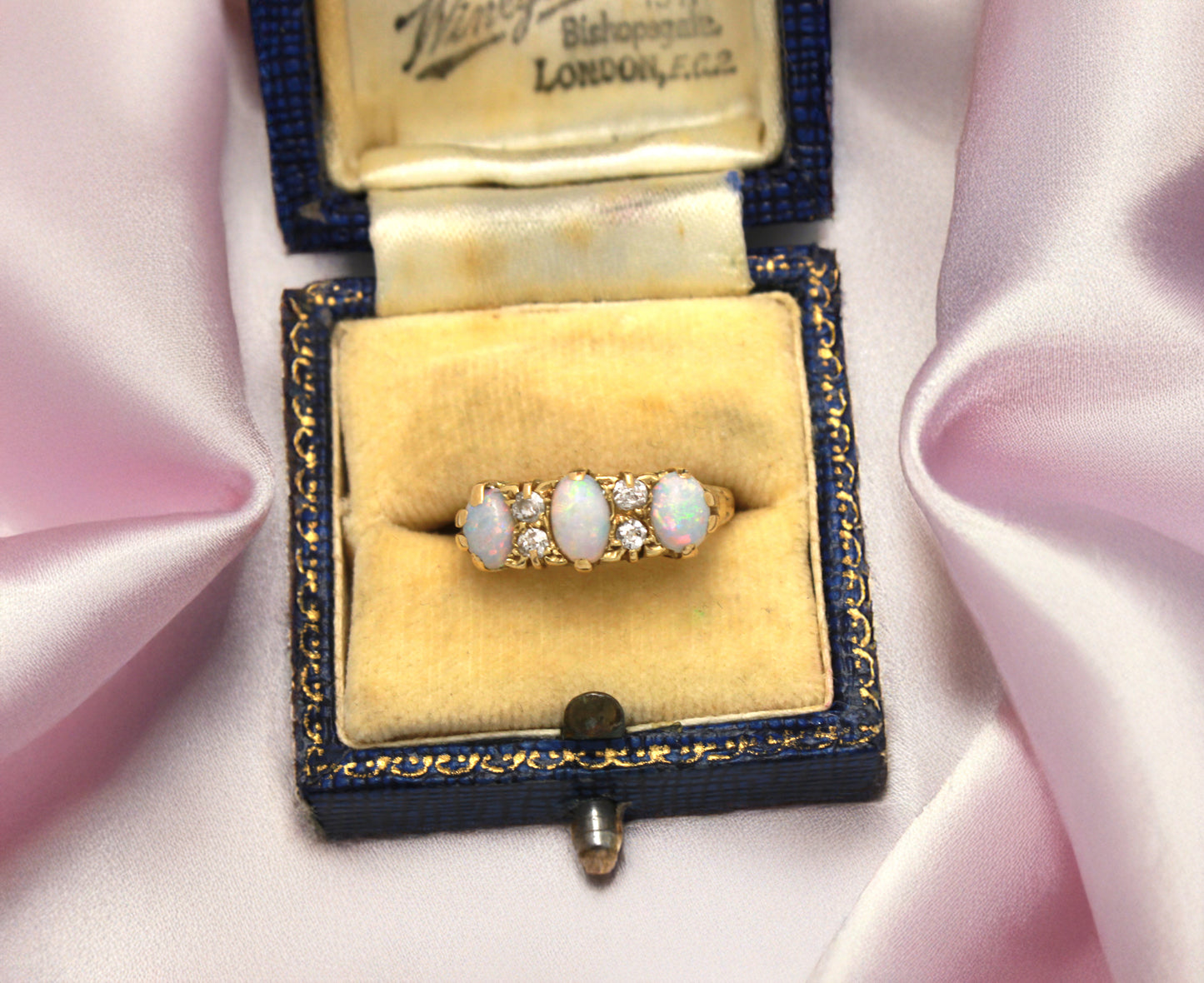 Antique Opal Diamond Engagement Ring Victorian Period Jewelry, Size: US 6.75, UK N, EU 54, Certificate of Authenticity)