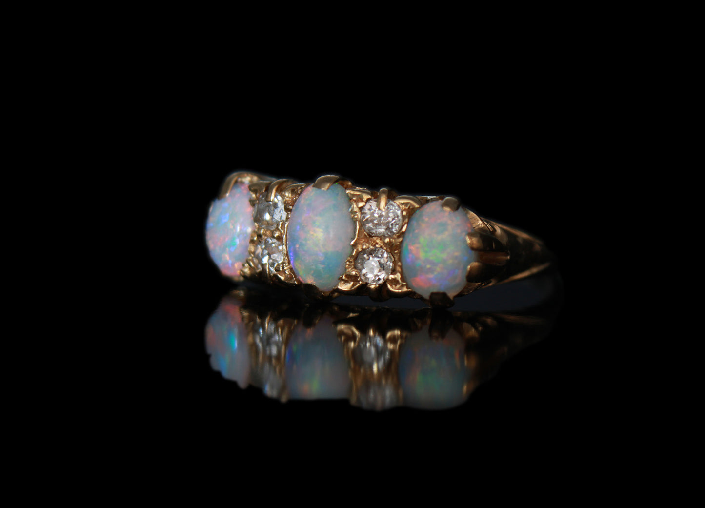 Antique Opal Diamond Engagement Ring Victorian Period Jewelry, Size: US 6.75, UK N, EU 54, Certificate of Authenticity)