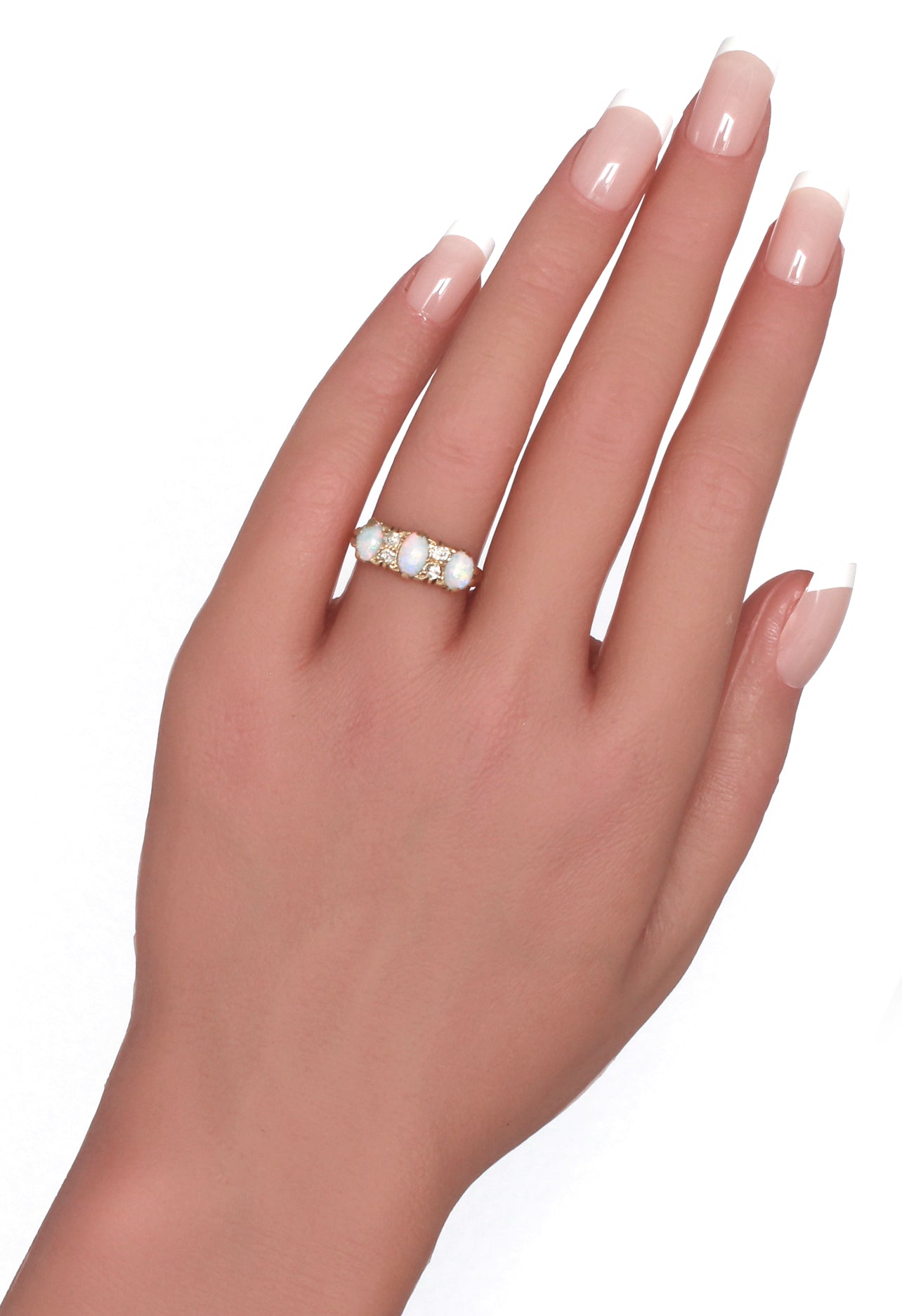 Antique Opal Diamond Engagement Ring Victorian Period Jewelry, Size: US 6.75, UK N, EU 54, Certificate of Authenticity)