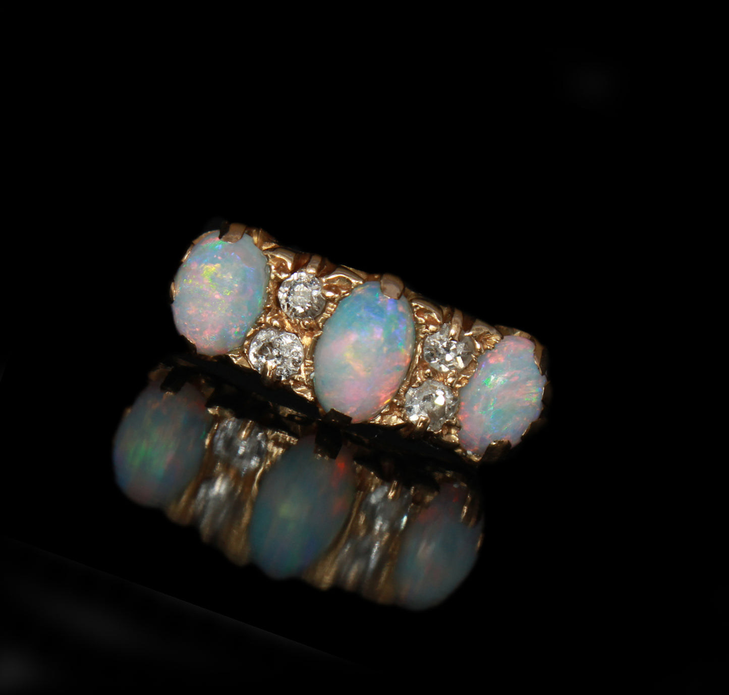 Antique Opal Diamond Engagement Ring Victorian Period Jewelry, Size: US 6.75, UK N, EU 54, Certificate of Authenticity)