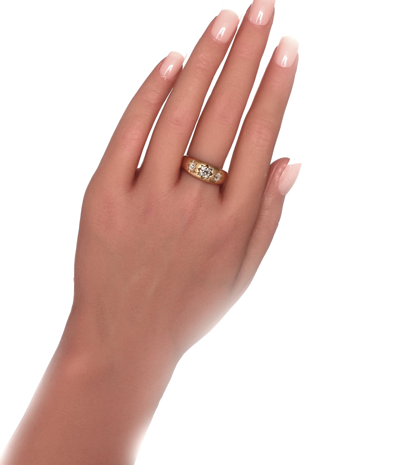 Supeb Edwardian Diamond Engagement Ring, Heavy 18K Gypsy Gold Ring with Old Mine Cut Diamonds