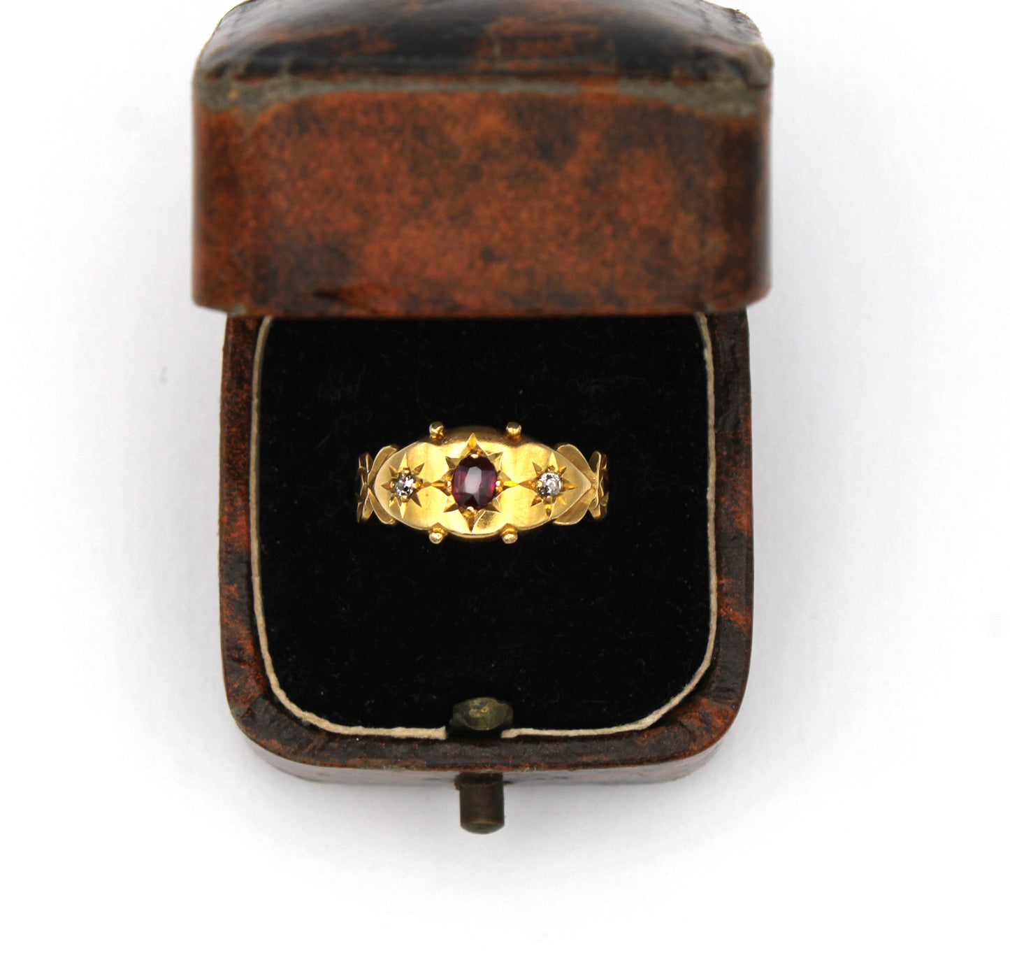 Elegant Antique Edwardian 18k Gold Diamond & Ruby Ring with Star Gypsy Setting, Size 5 US, J 1/2 UK, 49.5 EU, Resizing Available