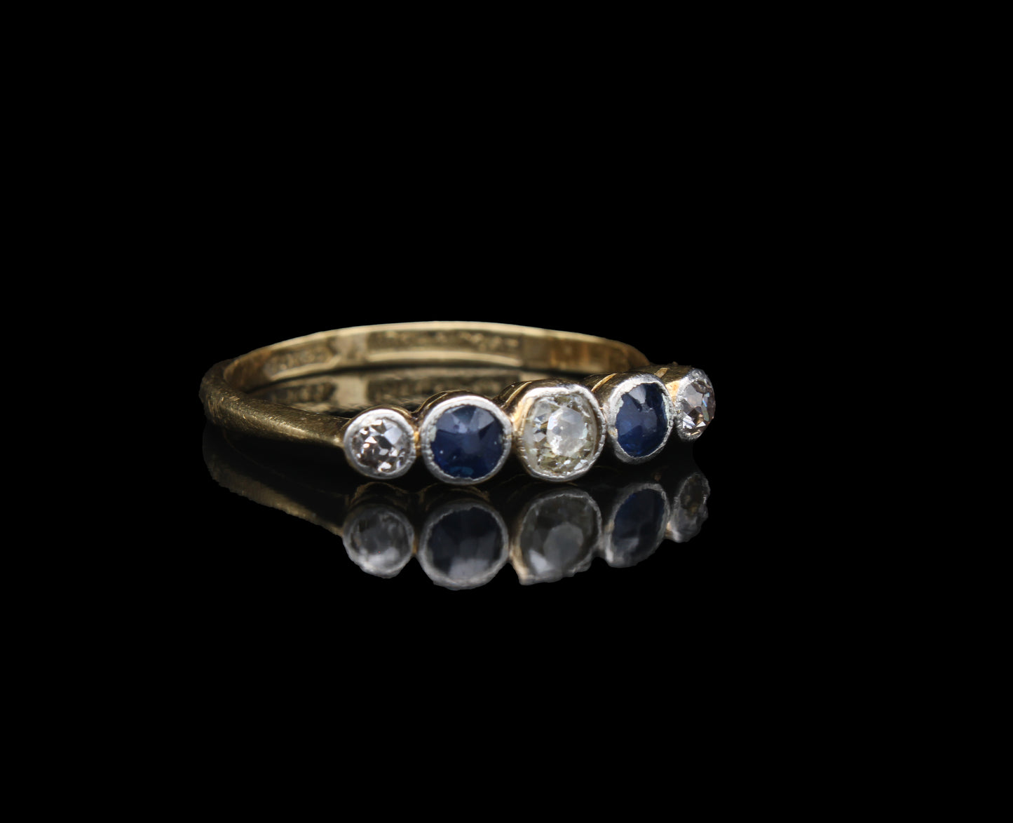 Vintage 18K Sapphire & Diamond Engagement ring, Size 7.5 US, P UK, 56.5 EU, Certificate of Authenticity