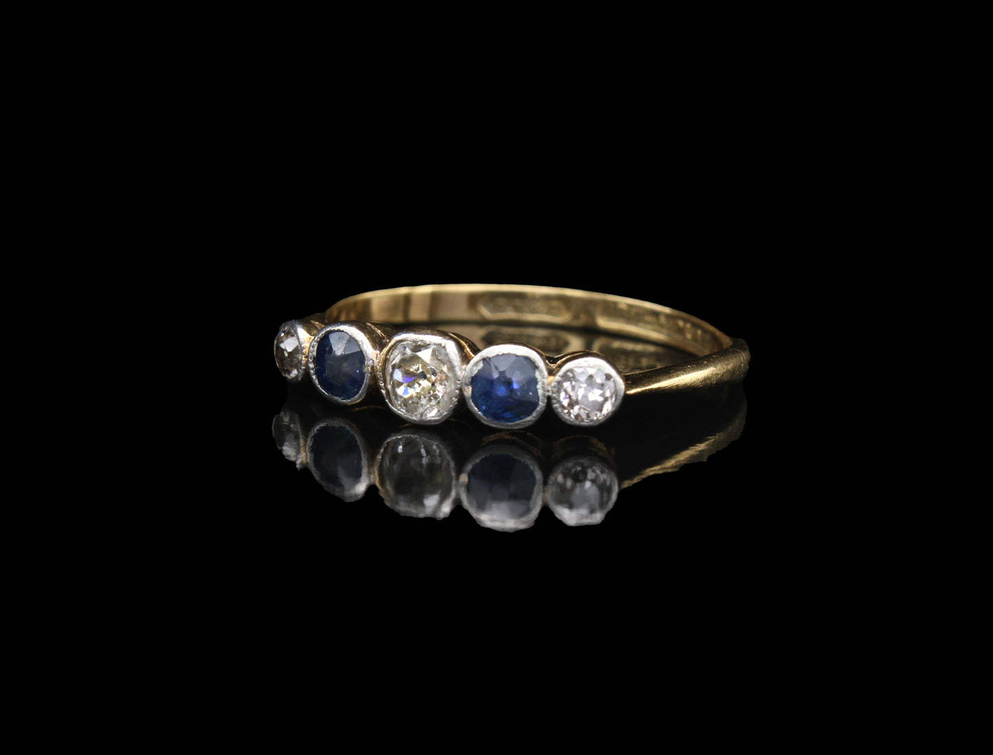 Vintage 18K Sapphire & Diamond Engagement ring, Size 7.5 US, P UK, 56.5 EU, Certificate of Authenticity