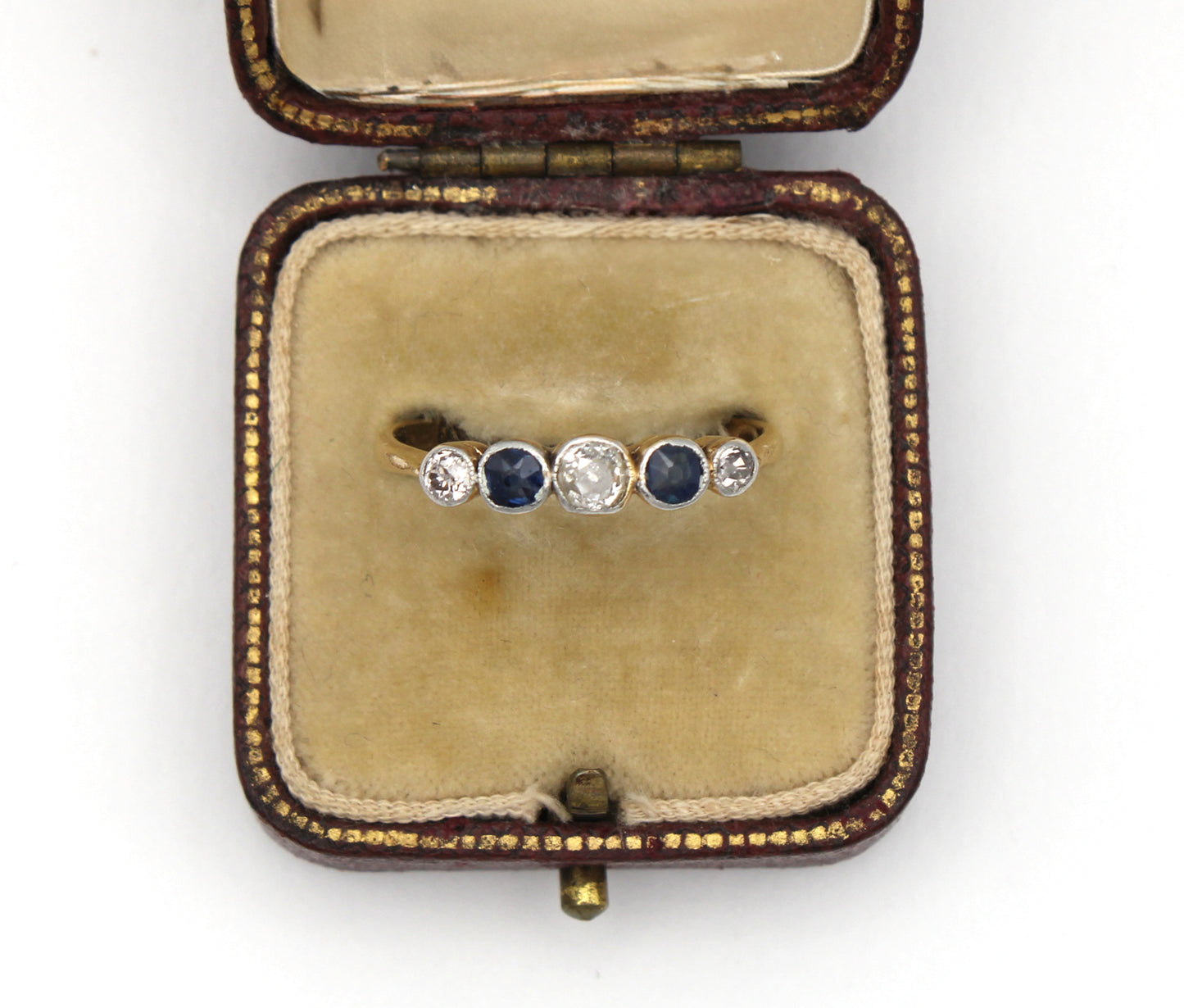 Vintage 18K Sapphire & Diamond Engagement ring, Size 7.5 US, P UK, 56.5 EU, Certificate of Authenticity