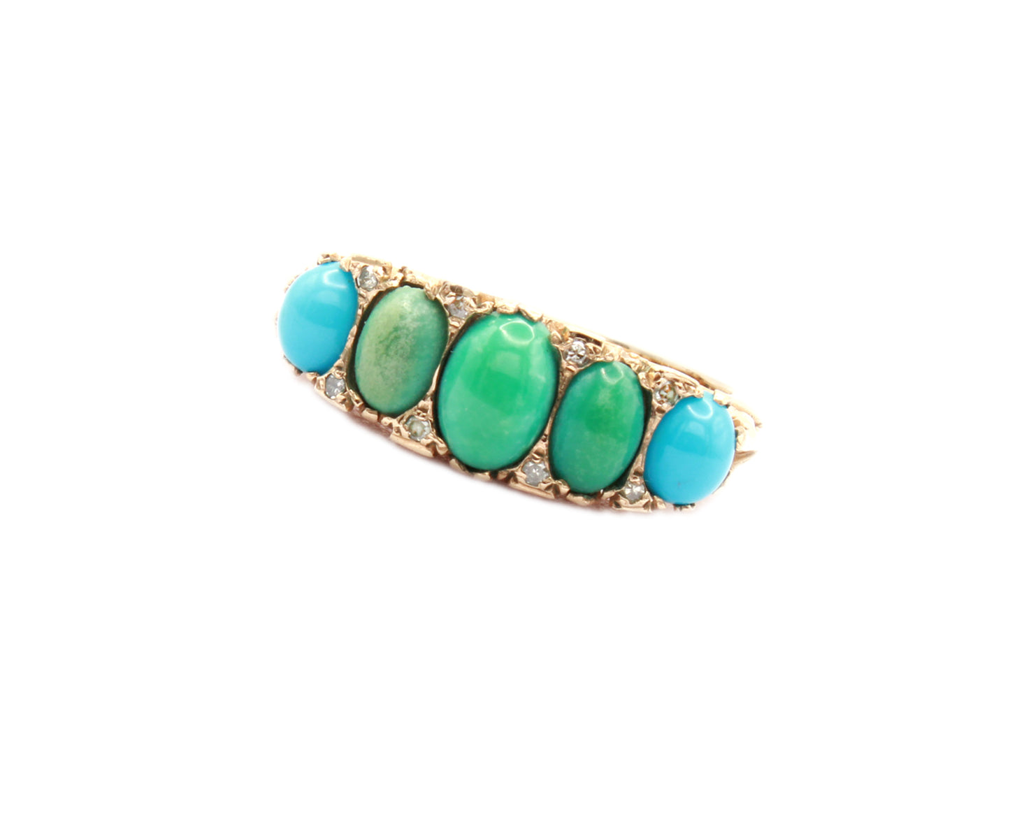 Vintage Turquoise Diamond Ring in 9K Yellow Gold, Size O UK,7 US, 55 EU, Resizing Available