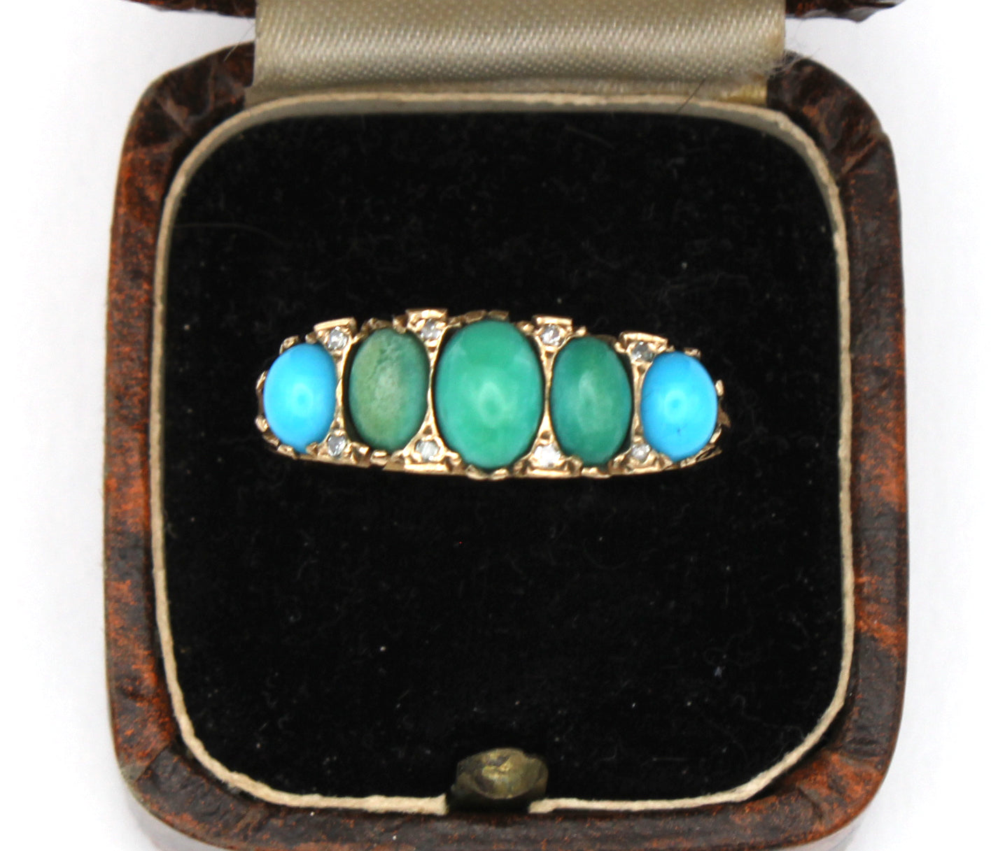 Vintage Turquoise Diamond Ring in 9K Yellow Gold, Size O UK,7 US, 55 EU, Resizing Available