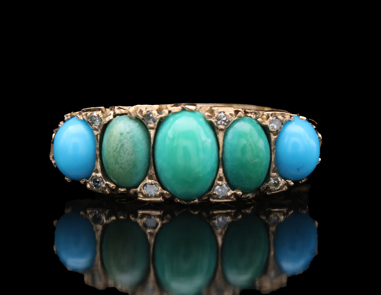 Vintage Turquoise Diamond Ring in 9K Yellow Gold, Size O UK,7 US, 55 EU, Resizing Available