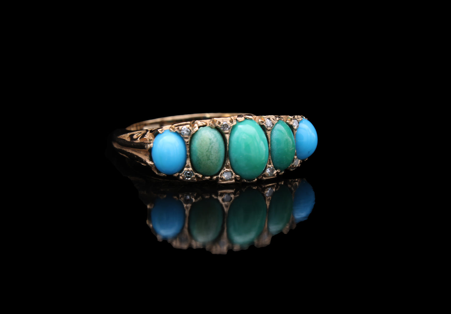 Vintage Turquoise Diamond Ring in 9K Yellow Gold, Size O UK,7 US, 55 EU, Resizing Available