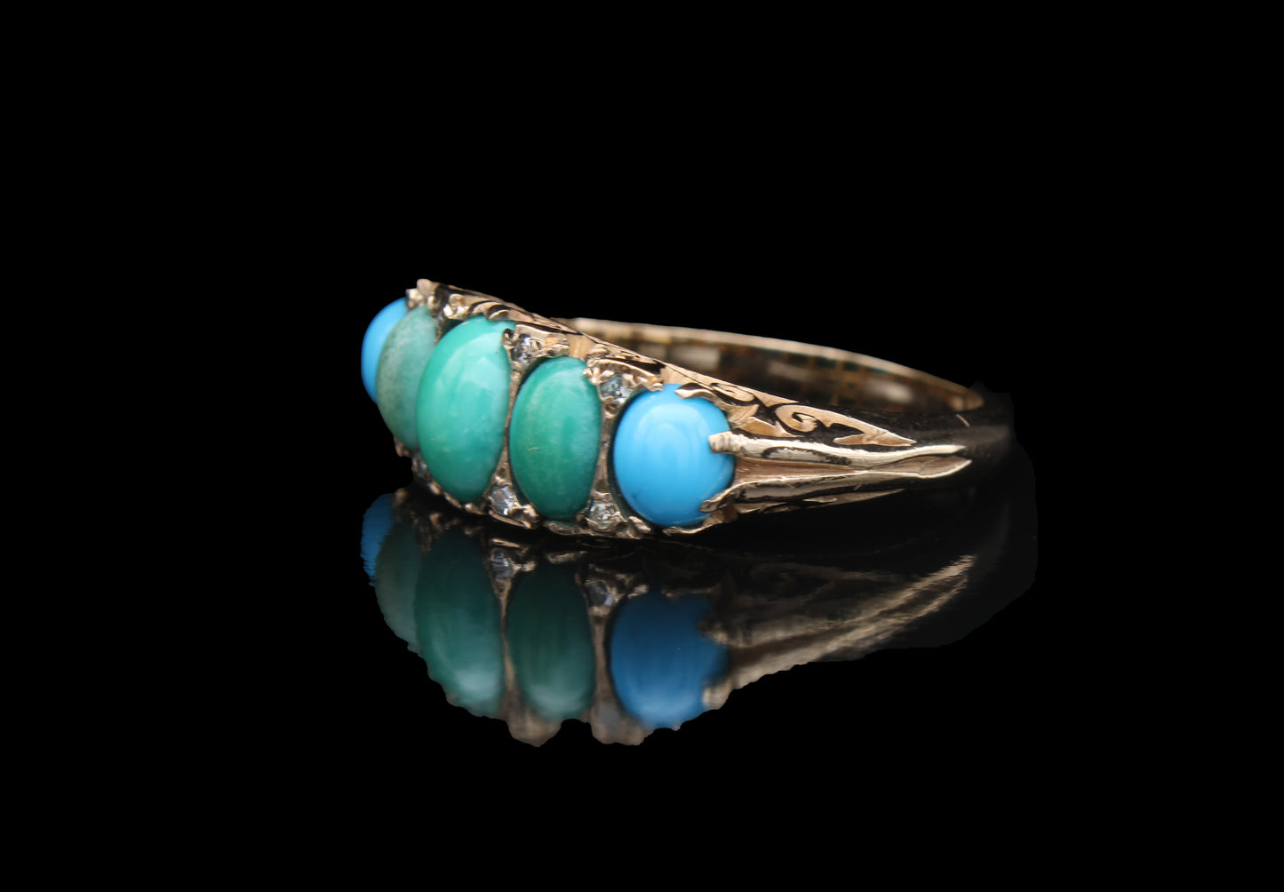 Vintage Turquoise Diamond Ring in 9K Yellow Gold, Size O UK,7 US, 55 EU, Resizing Available