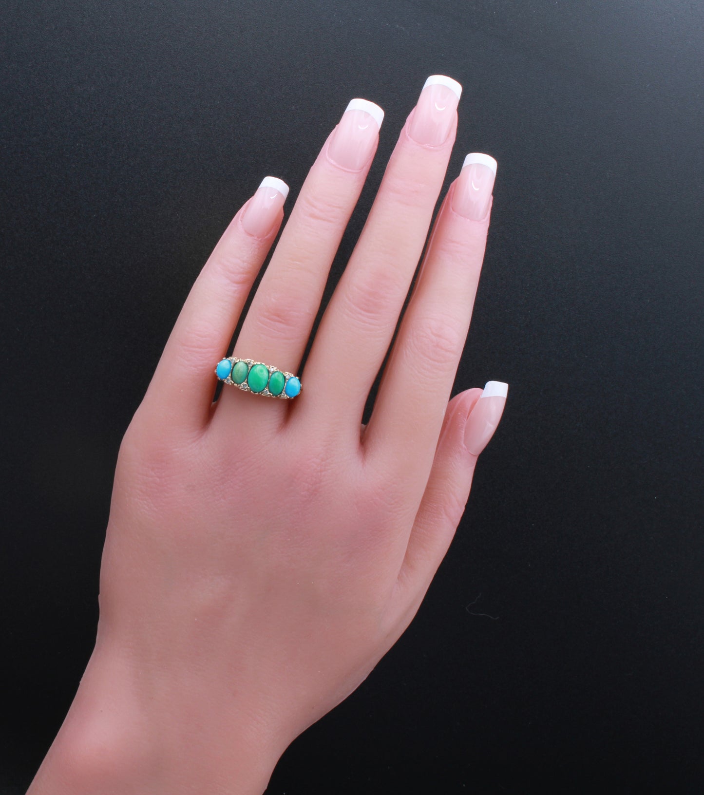 Vintage Turquoise Diamond Ring in 9K Yellow Gold, Size O UK,7 US, 55 EU, Resizing Available