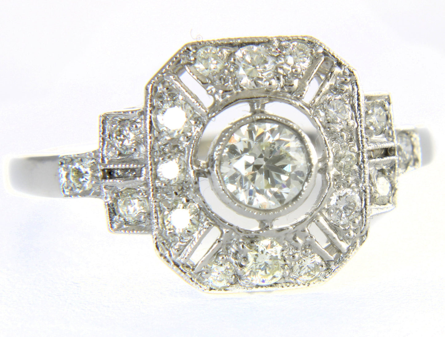 Art Deco Platinum Diamond Engagement Ring - fk gems