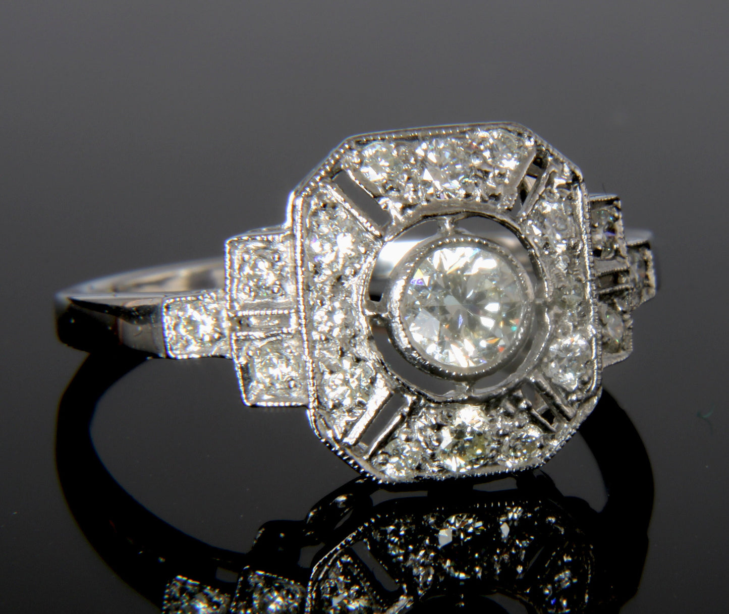 Art Deco Platinum Diamond Engagement Ring - fk gems