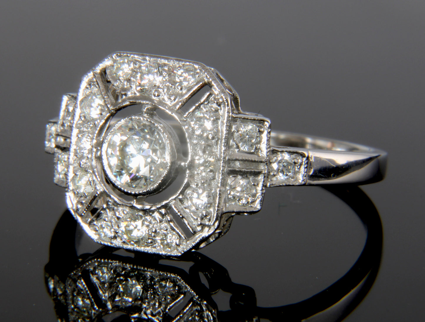 Art Deco Platinum Diamond Engagement Ring - fk gems