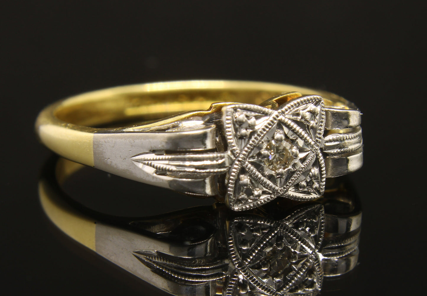 Antique Diamond Engagement Ring in 18k Yellow Gold & Platinum - fk gems