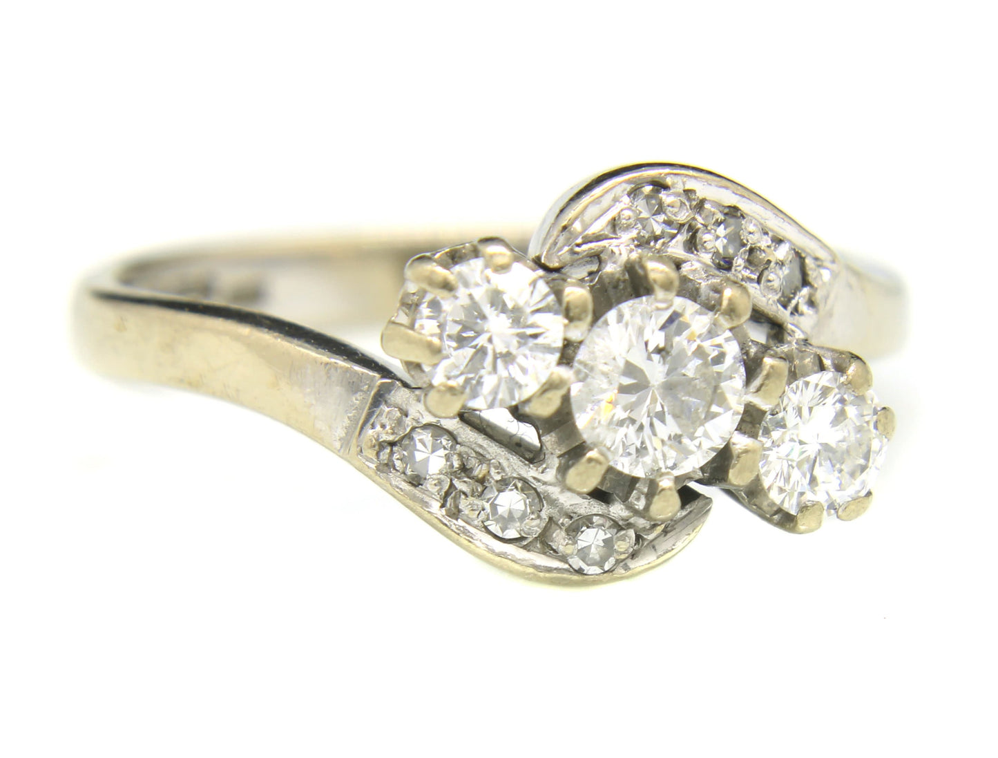 White Gold Diamond Engagement Ring Crossover/Twisted Style - fk gems