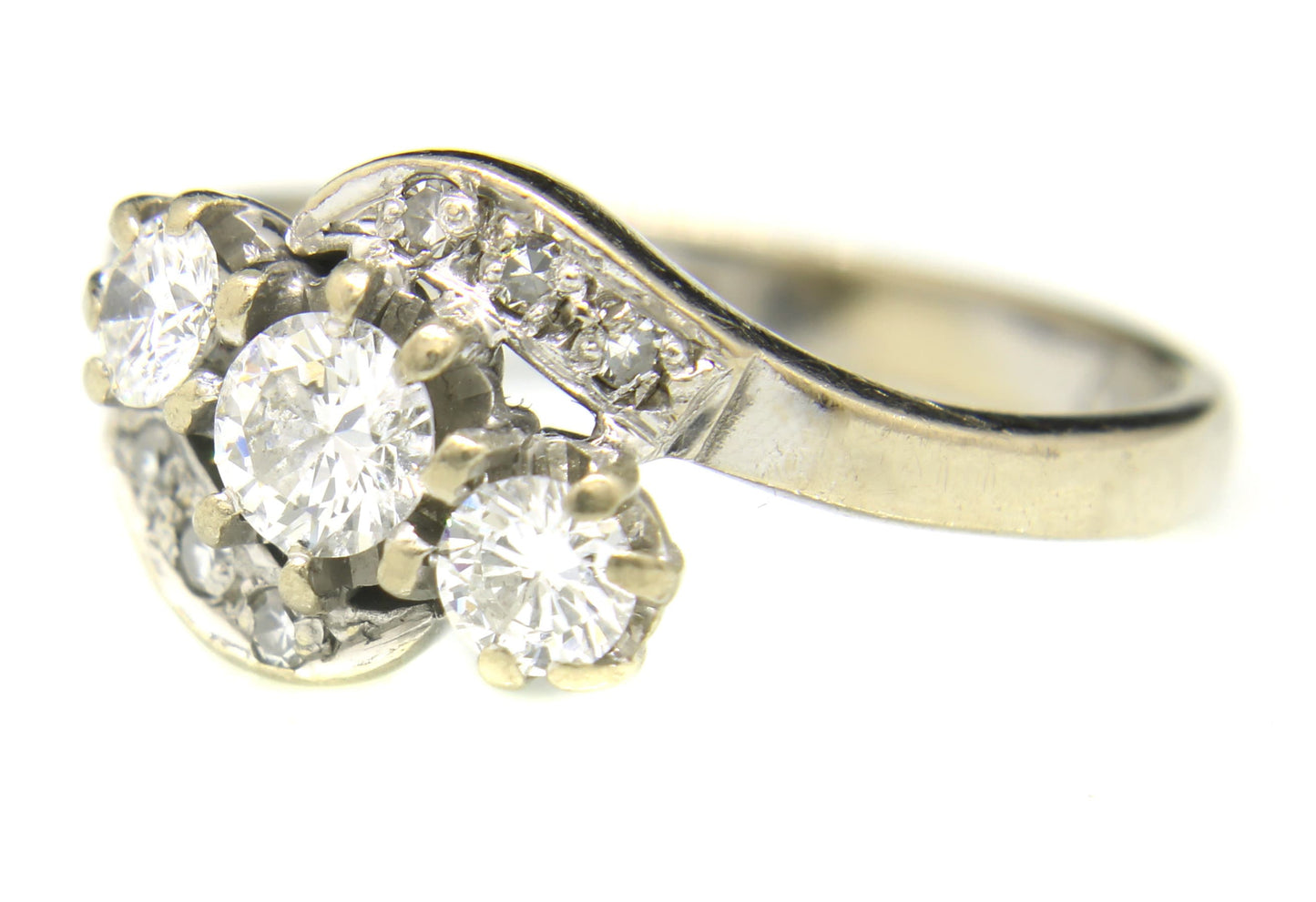 White Gold Diamond Engagement Ring Crossover/Twisted Style - fk gems