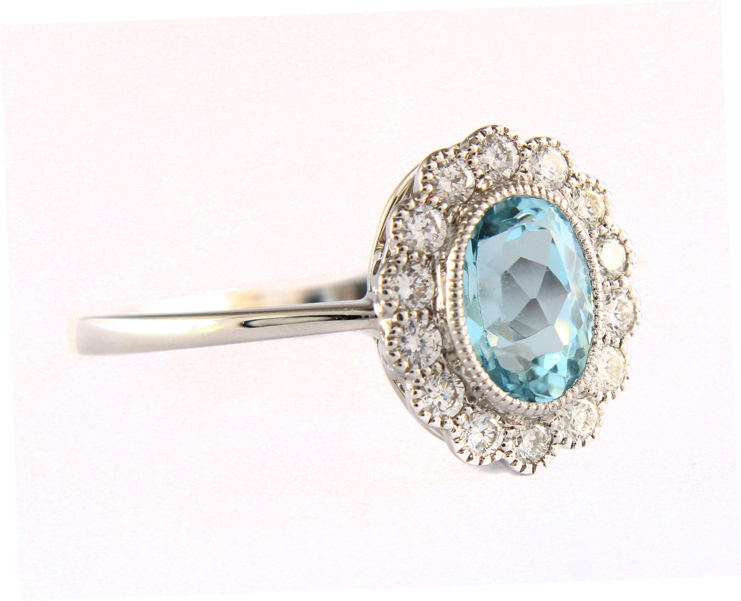 18k White Gold Aquamarine Diamond Daisy Ring - fk gems