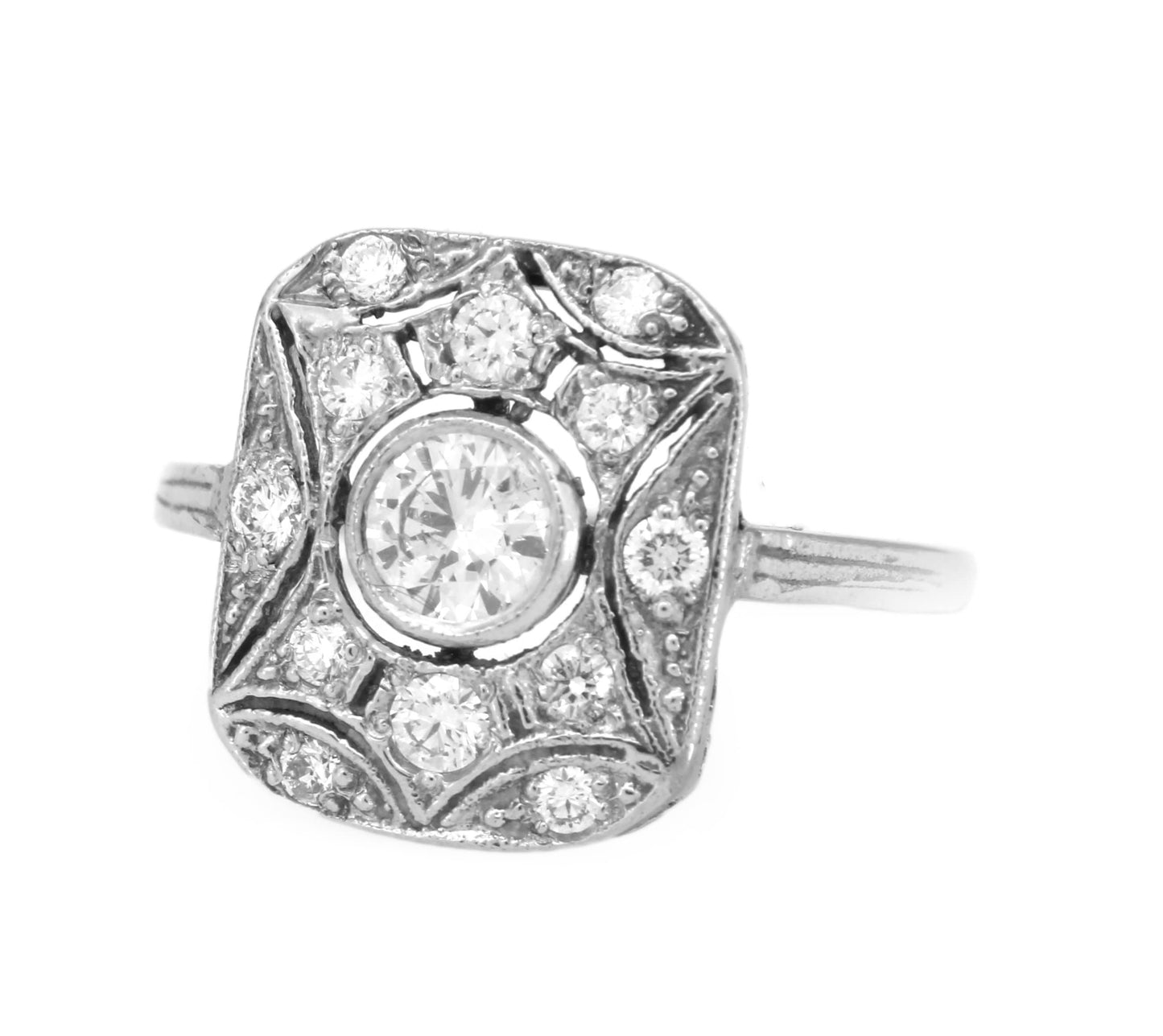 Art Deco Diamond Ring, Platinum Old Cut Diamond Panel Ring,Natural Diamond Cluster Ring - fk gems