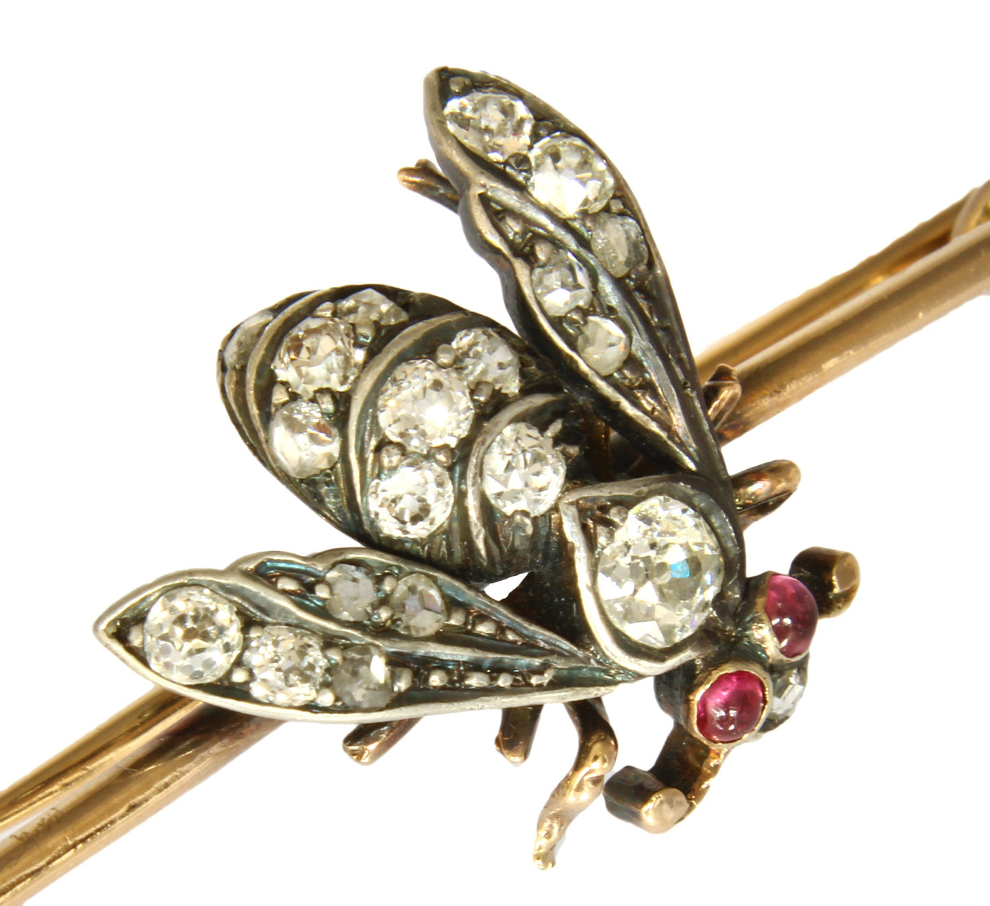 Antique Gold & Silver Diamond Ruby Insect/Bug Brooch - fk gems