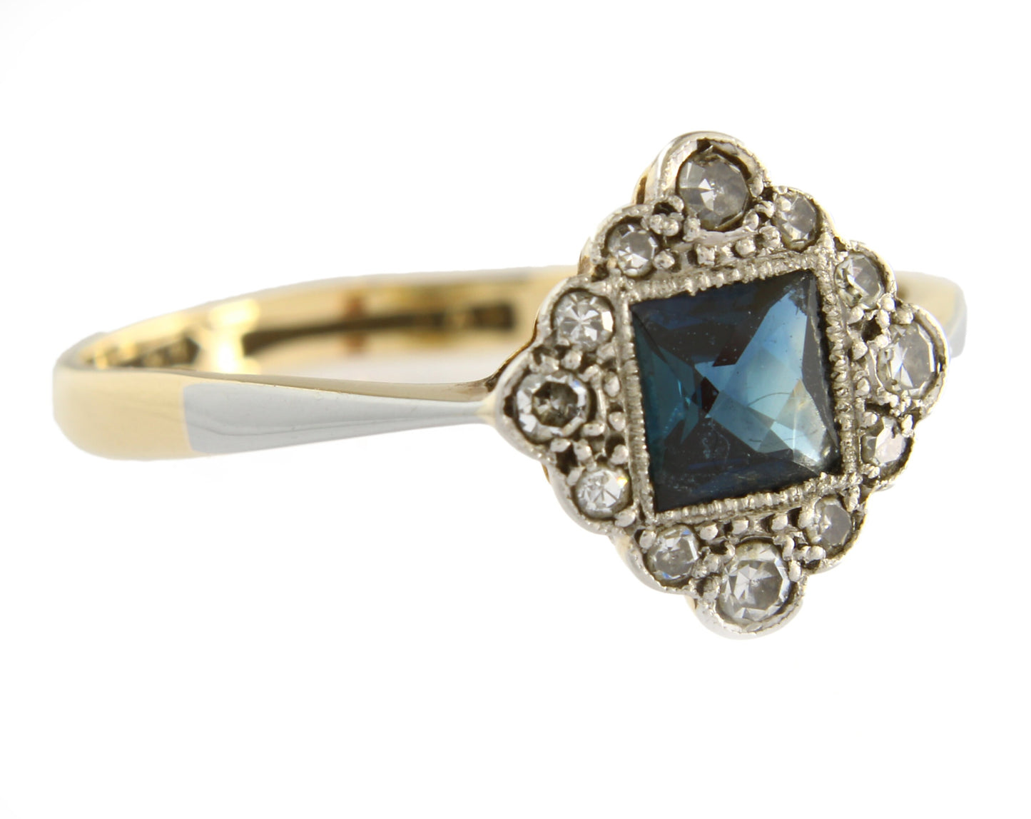 Vintage Art Deco Sapphire Diamond Engagement Ring - fk gems